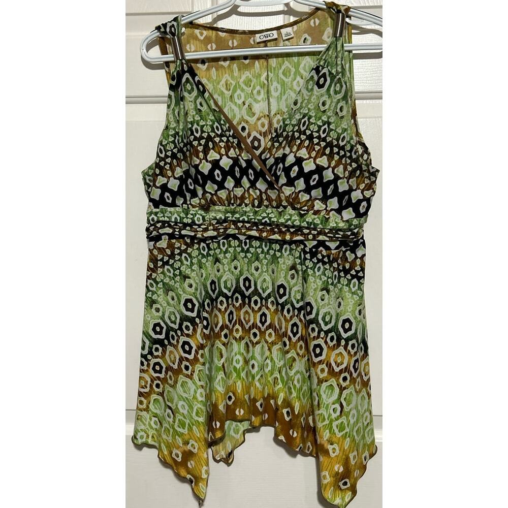 Catoβ Women's Green Black Brown Built in Bra Tank Top Metal on Strap Size L